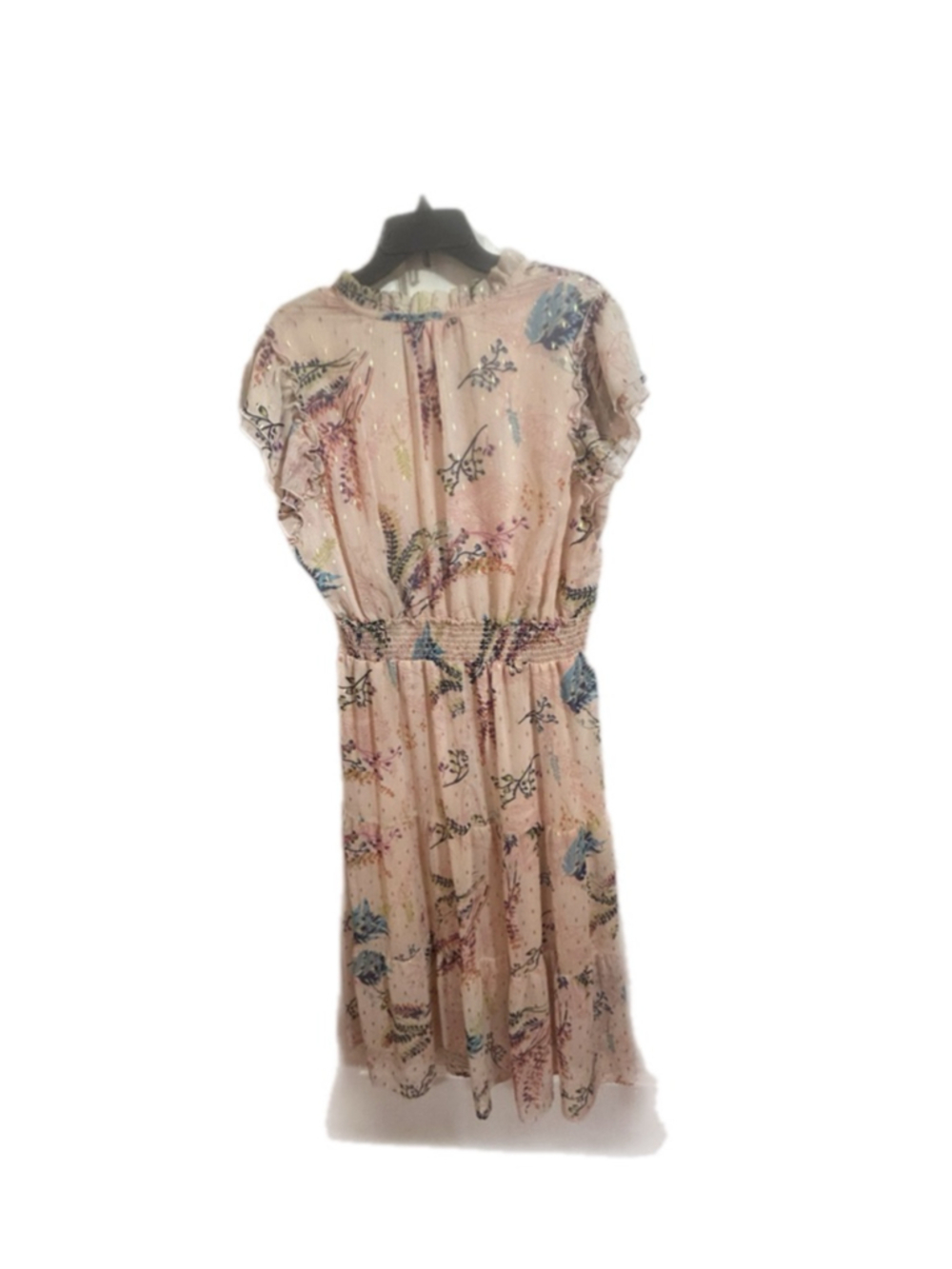 Autres Filles Pink Floral Metallic Chiffon Midi Dress Flutter Sleeve 1X Plus - Picture 3 of 7